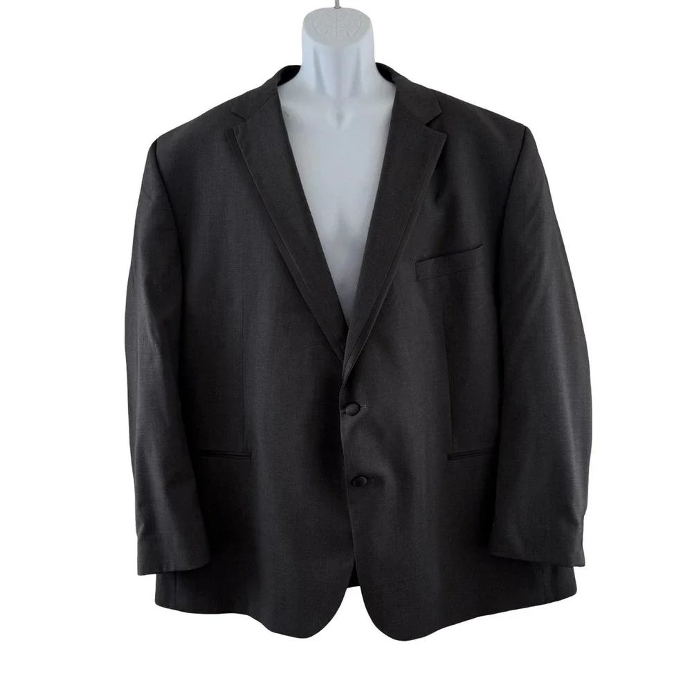 Vera Wang Men's Tuxedo Jacket 54R Gray Wool Satin Trim Formal Blazer Notch Lapel